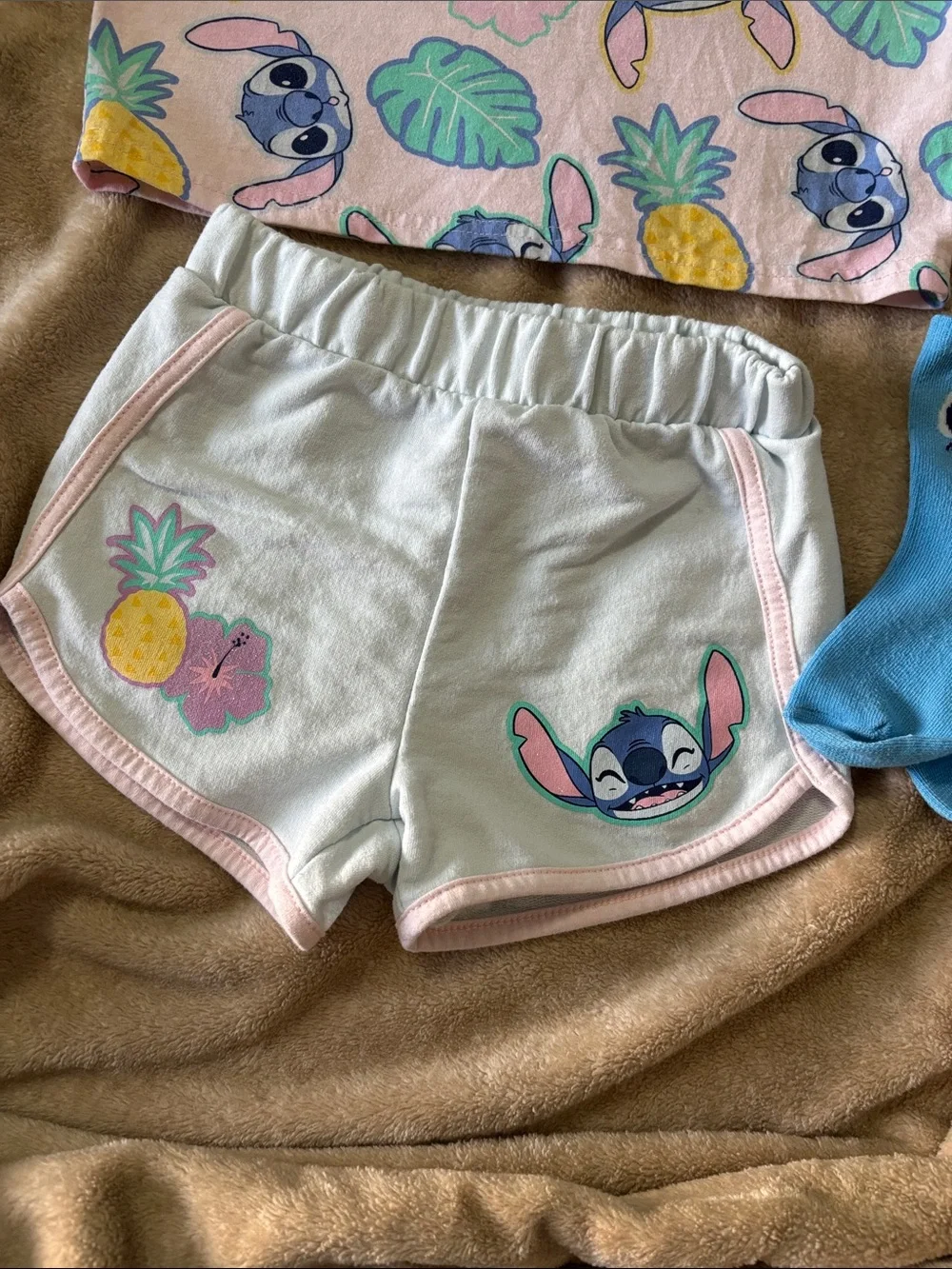 Disney Pink & Light Blue Stitch Pineapple Kids  Set with Socks